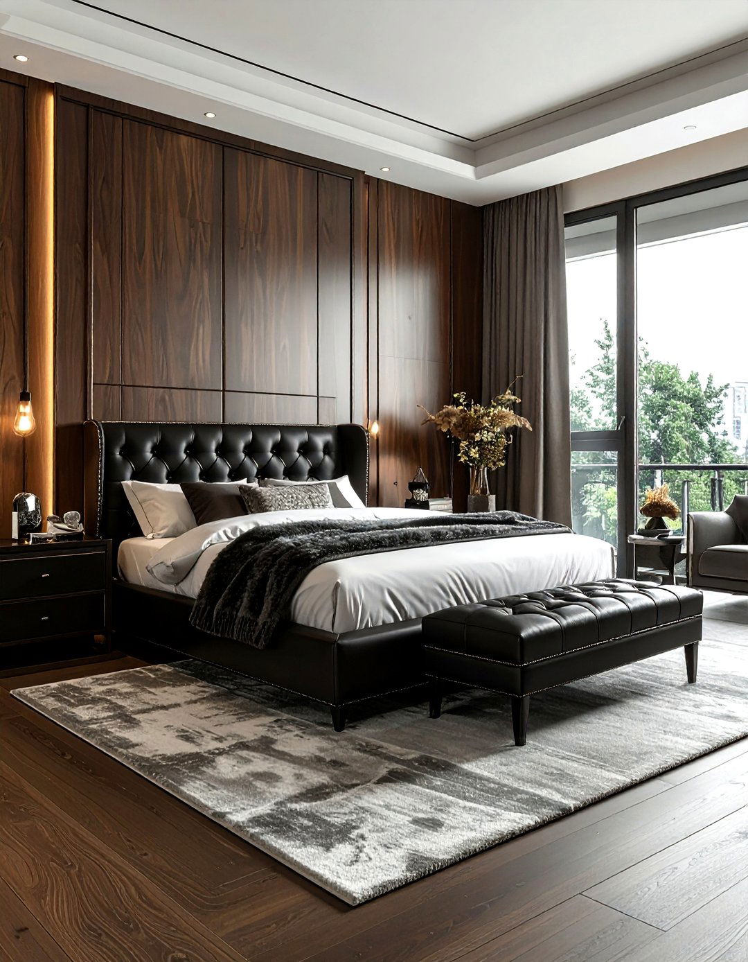 Black Leather Furniture - 30 dark black bedroom ideas