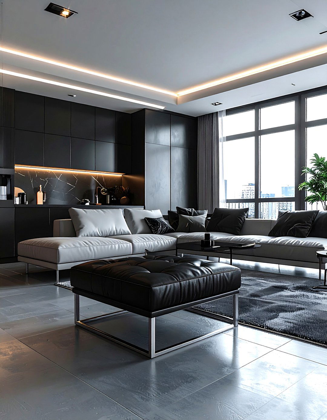 Black Leather Metal Ottoman - 30 living room leather ottoman ideas