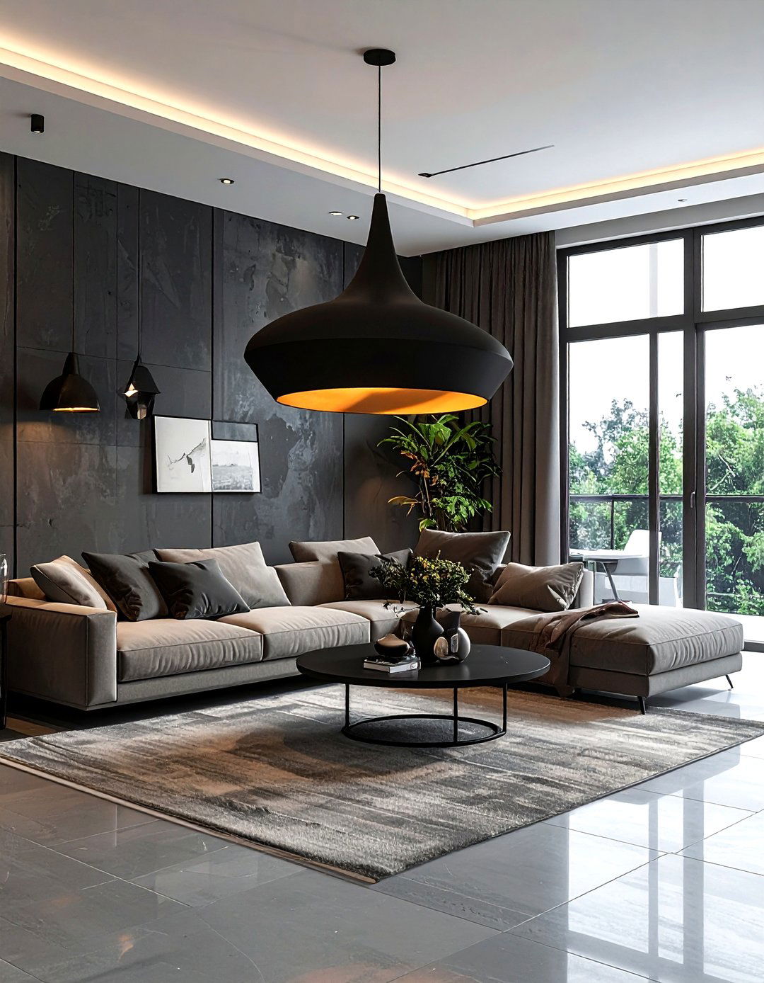 Black Lighting Fixture - 30 contemporary black living room ideas