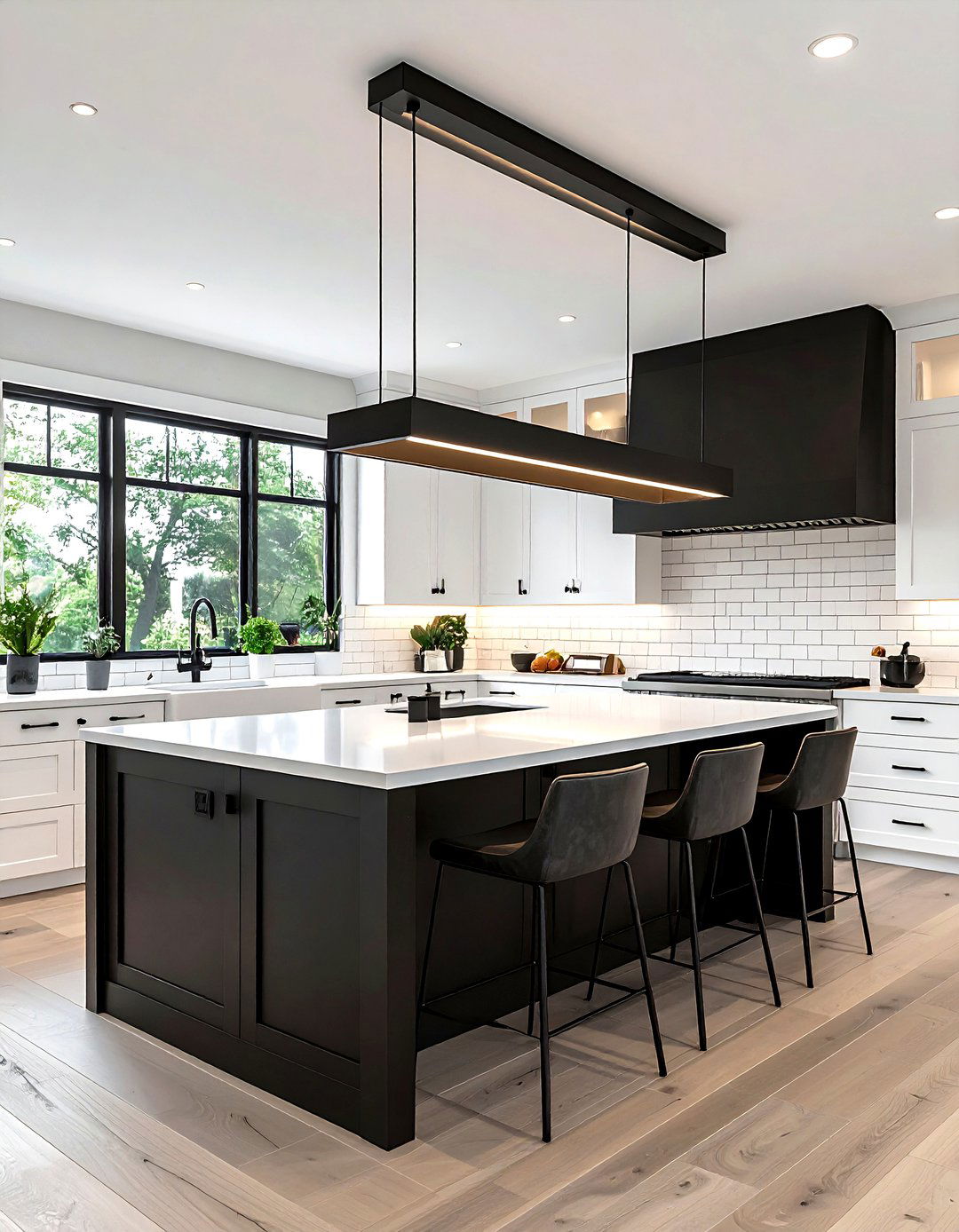 Black Linear Chandelier - 30 kitchen island lighting ideas