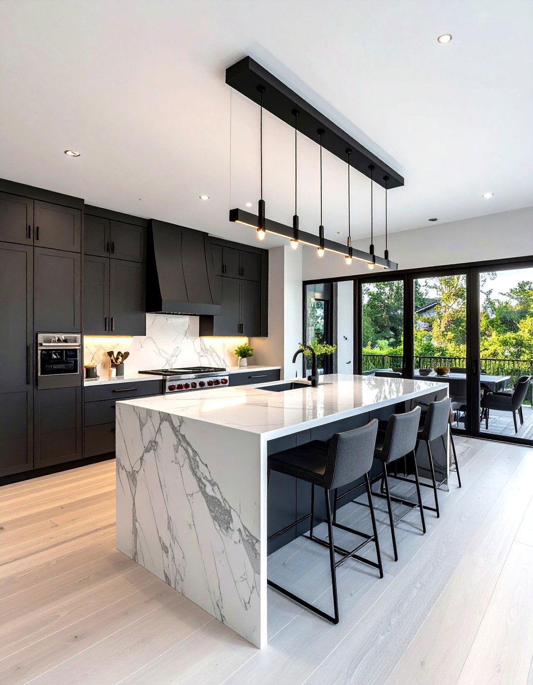 Black Linear Island Lighting - 30 kitchen chandelier ideas