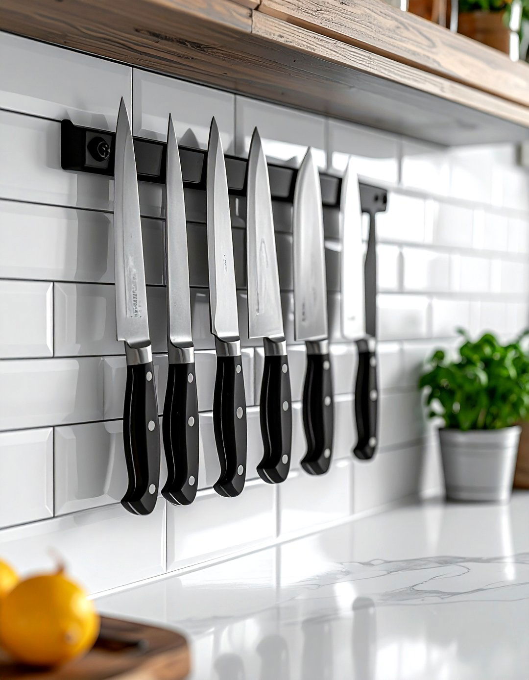 Black Magnetic Knife Strip - 30 black kitchen accessories ideas
