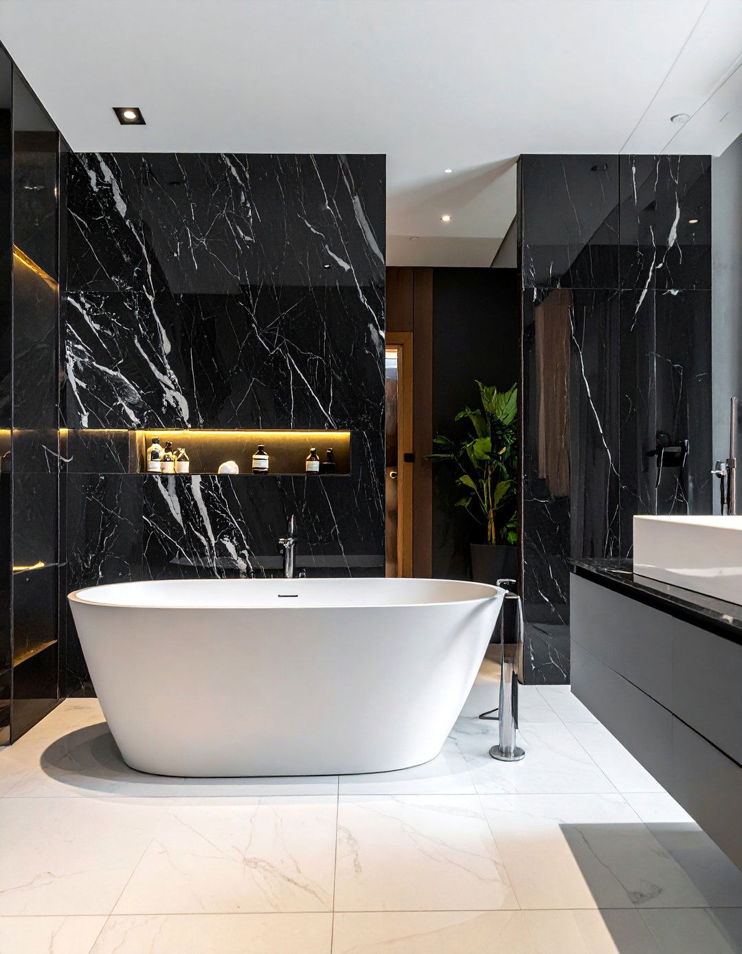 Black Marble Accent - 30 feature wall tile bathroom ideas