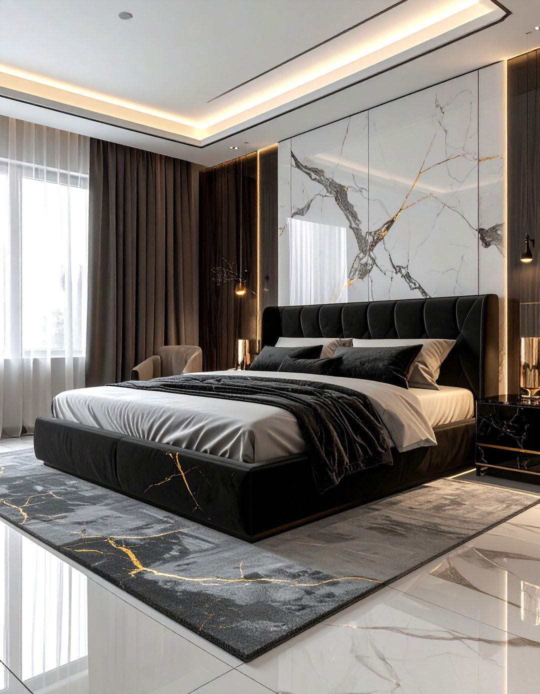 Black Marble Accents - 30 black bedroom design ideas