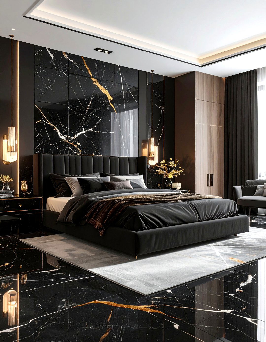 Black Marble Bedroom - 30 dark black bedroom ideas