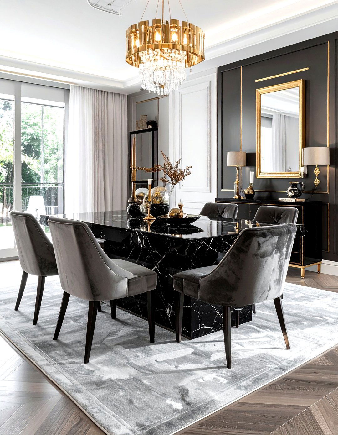 Black Marble Buffet - 30 modern buffet dining room ideas