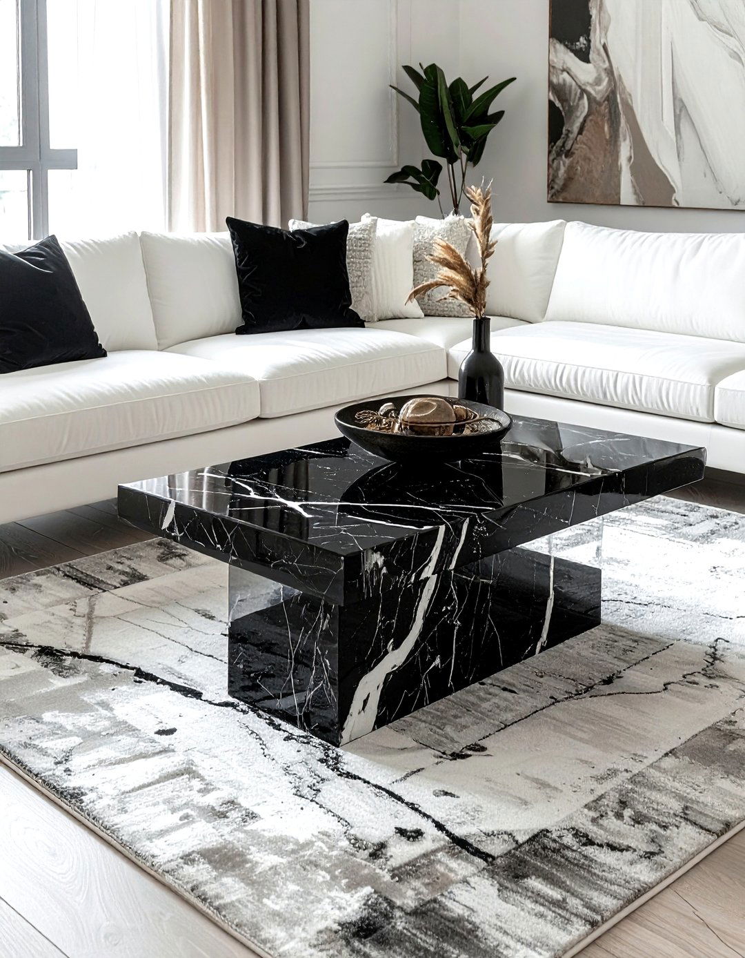 Black Marble Coffee Table - 30 bohemian black living room ideas