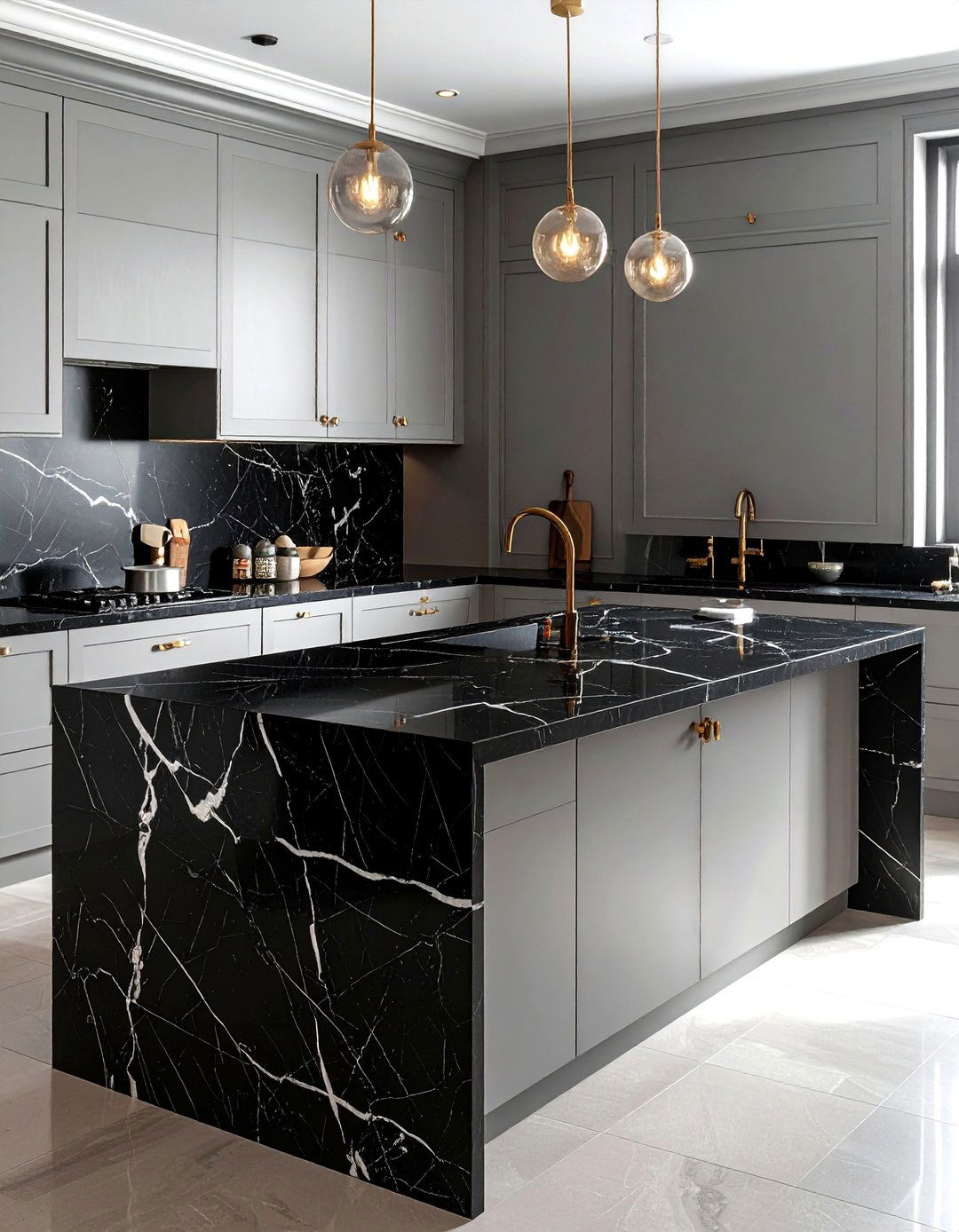 Black Marble Countertops - 30 black accent kitchen ideas