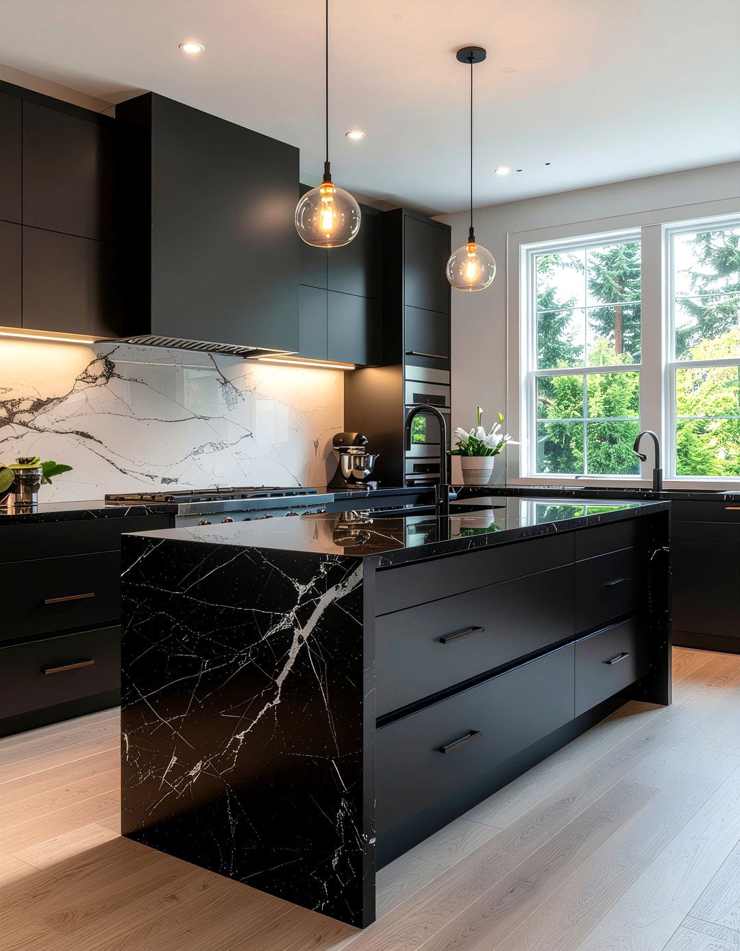 Black Marble Countertops - 30 all black kitchen ideas