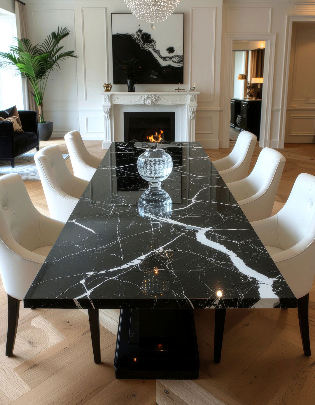 Black Marble Dining Table - 30 black and white dining room ideas