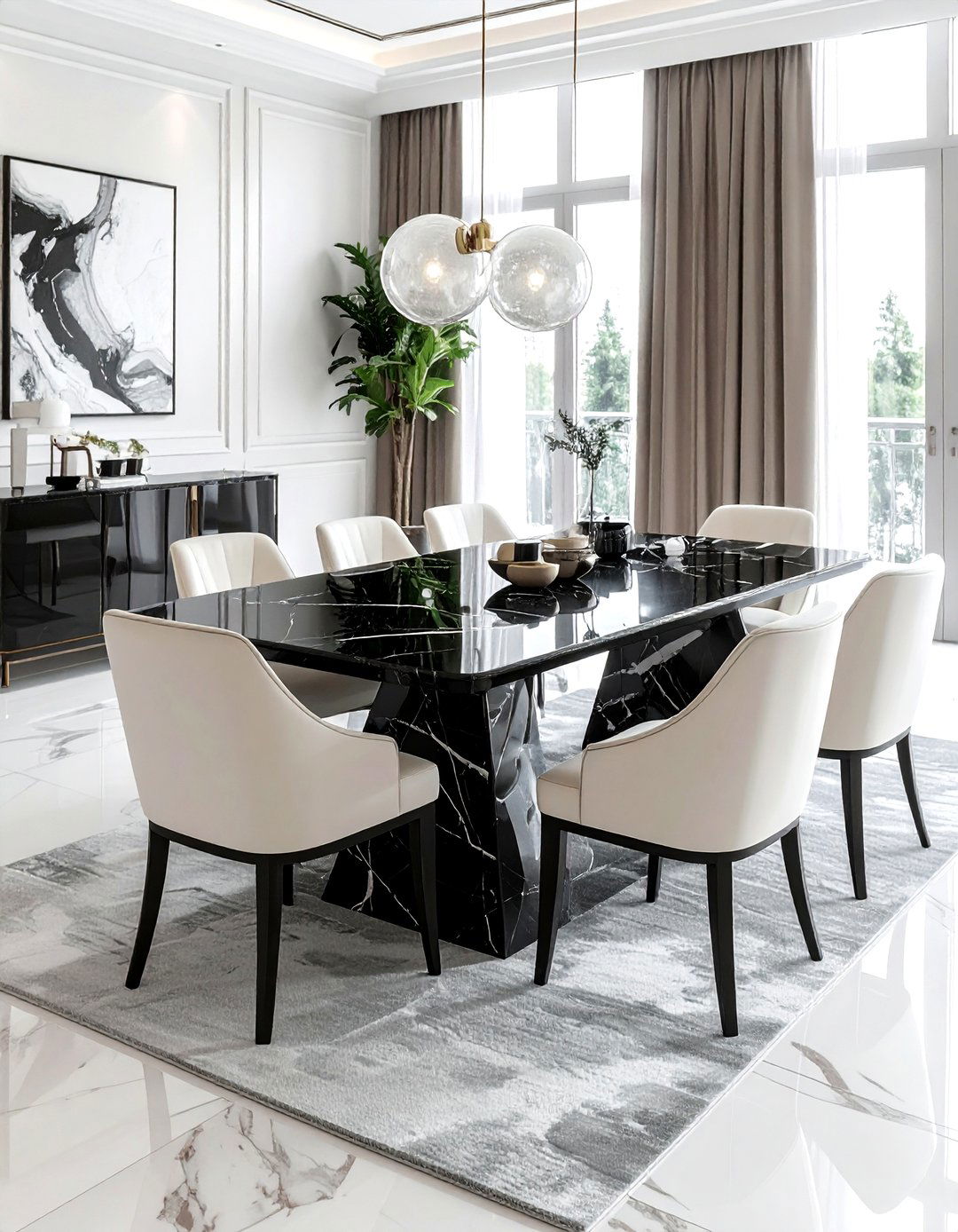 Black Marble Dining Table - 30 black accent dining room ideas
