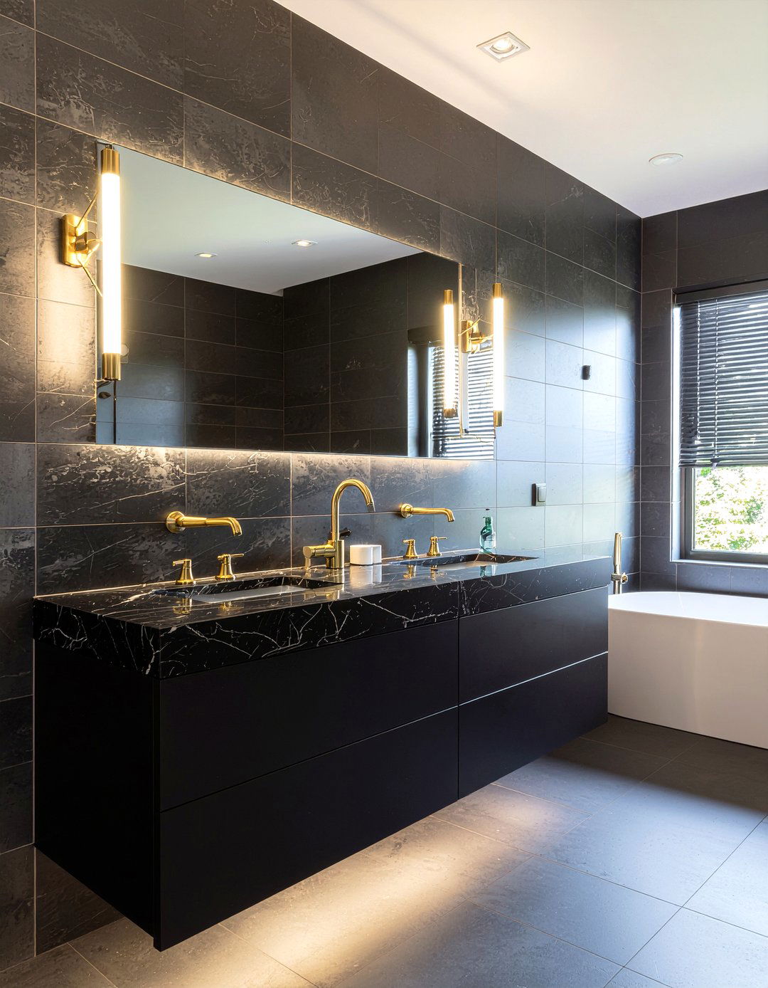 Black Marble Double Vanity - 30 master bathroom double vanity ideas