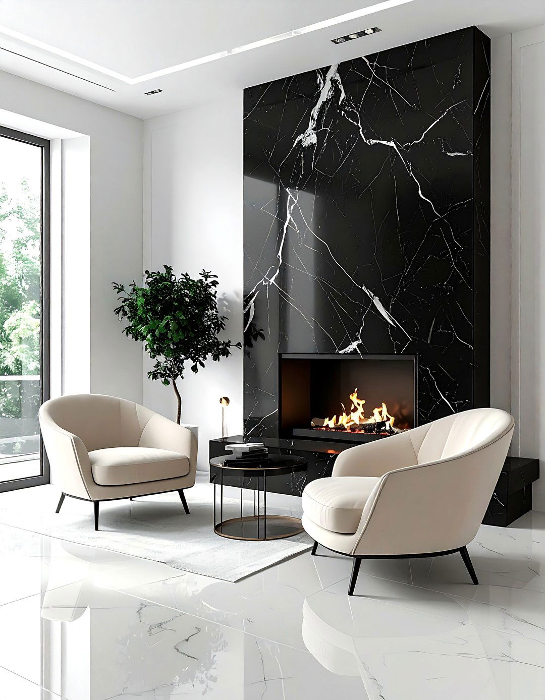 Black Marble Fireplace - 30 black living room ideas