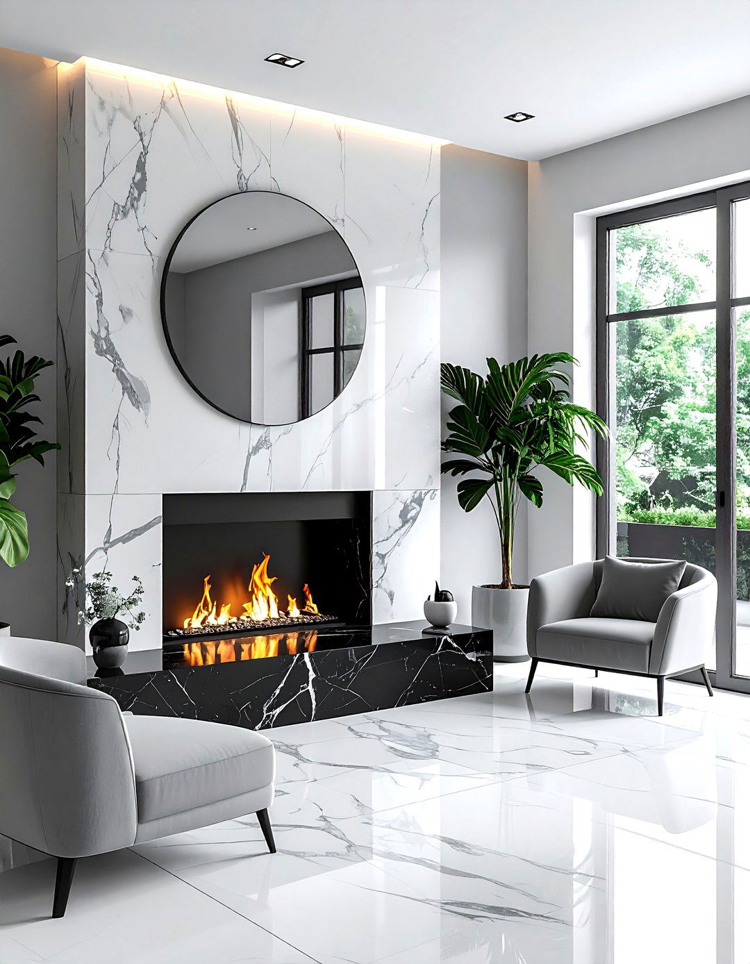 Black Marble Fireplace - 30 contemporary black living room ideas