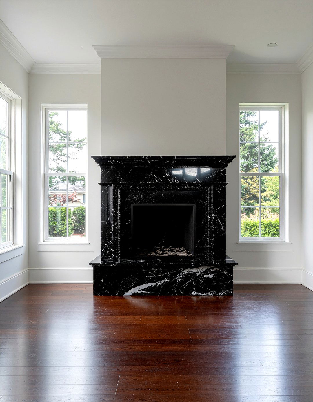 Black Marble Fireplace - 30 all black living room ideas