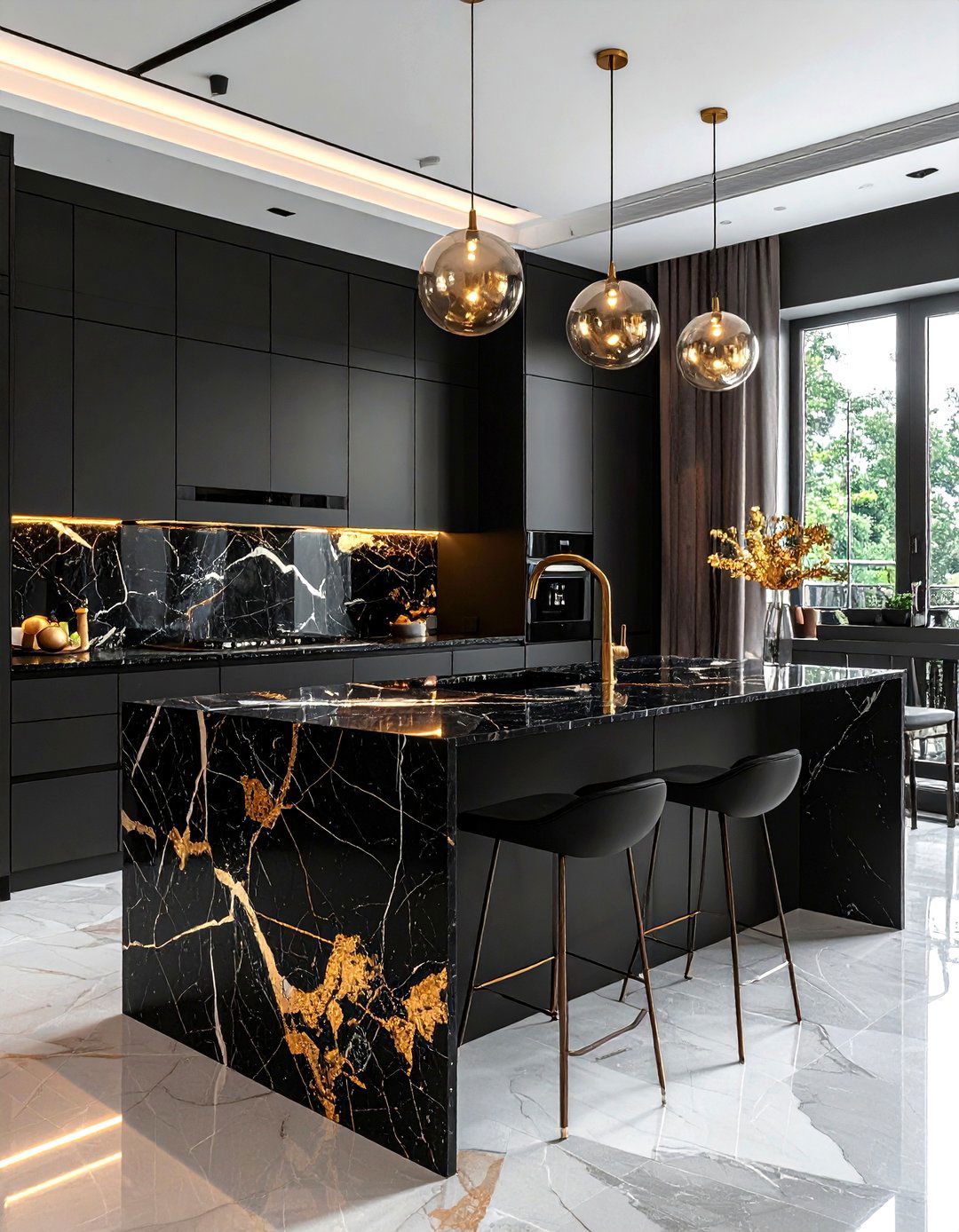 Black Marble Kitchen Countertop - 30 dark decor ideas