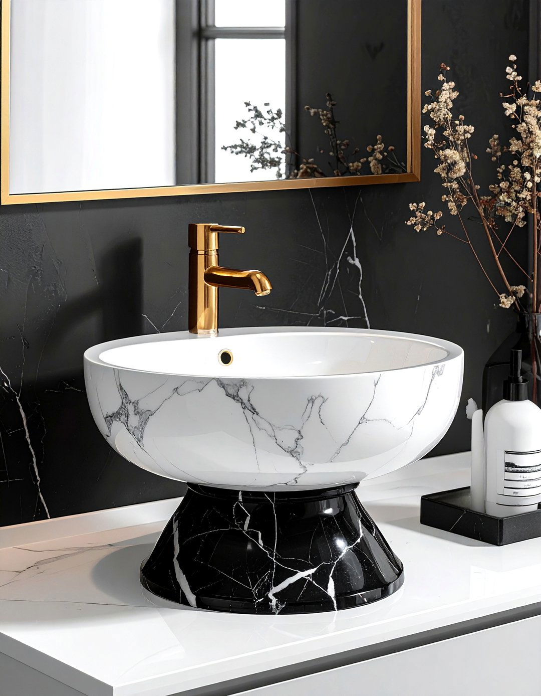 Black Marble Pedestal Sink - 30 pedestal sink ideas