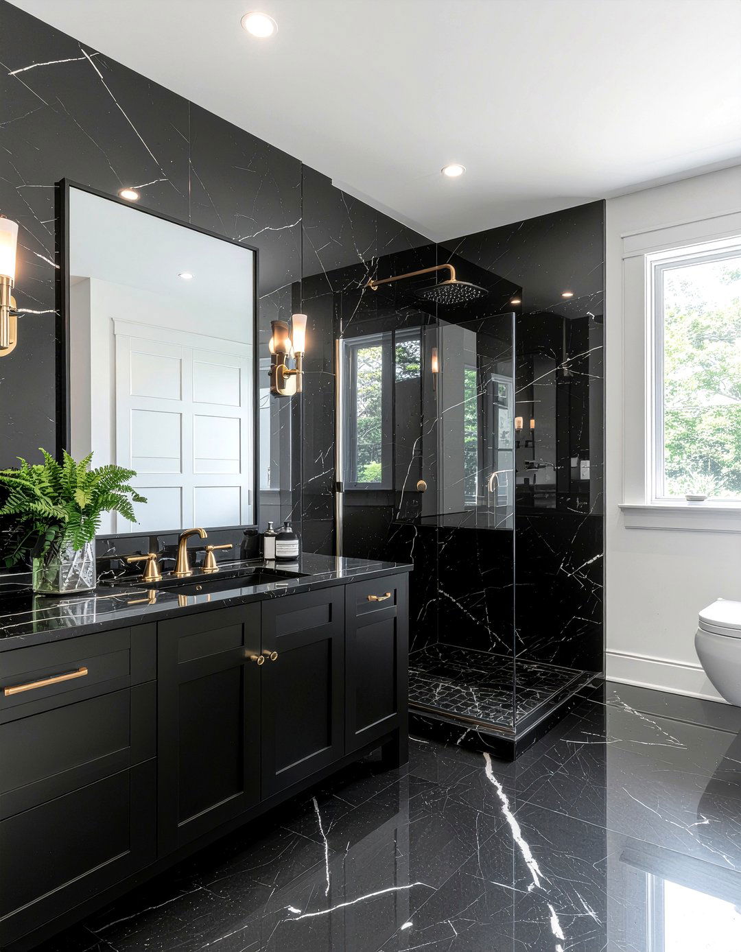 Black Marble Shower - 30 bathroom goals ideas