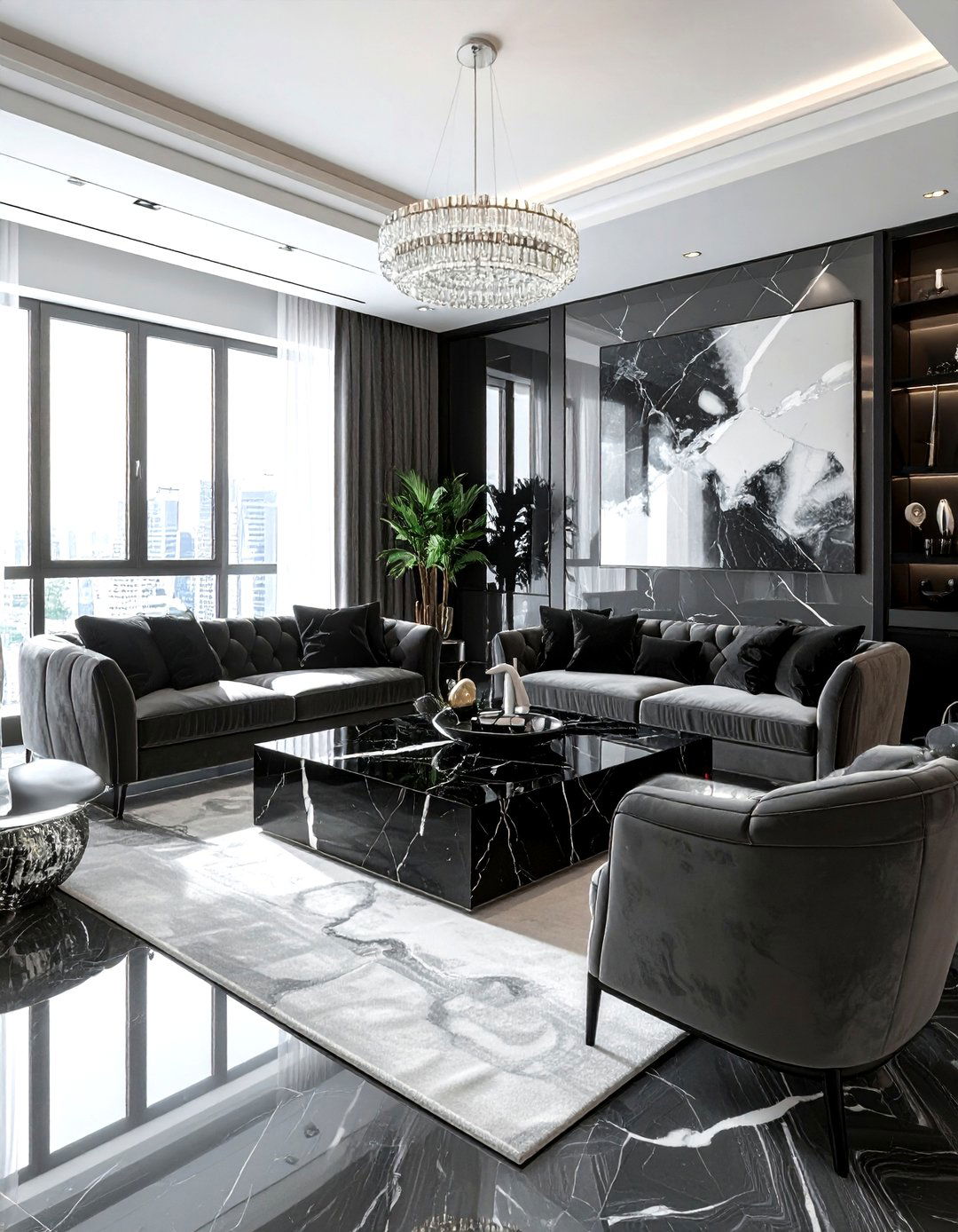 Black Marble Texture Living Room - 30 black living room furniture ideas