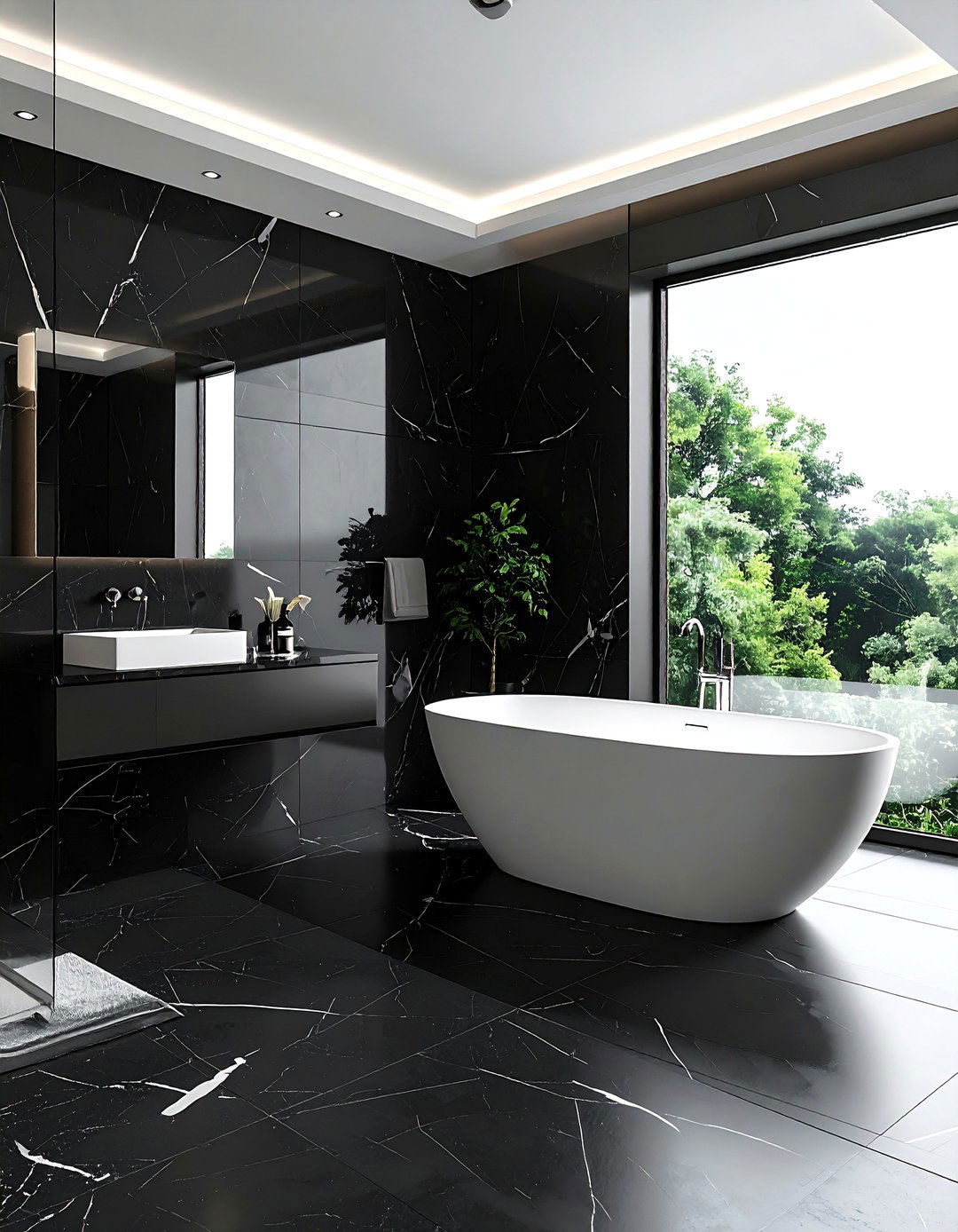 Black Marble Tile - 30 black bathroom design ideas