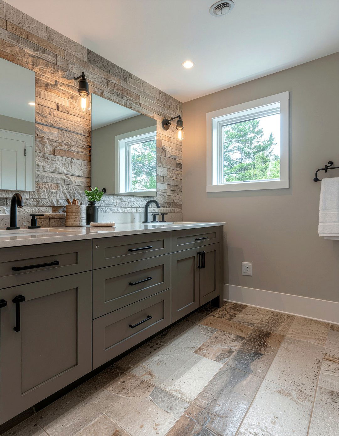 Black Metal And Natural Stone - 30 bathroom finish mixing ideas