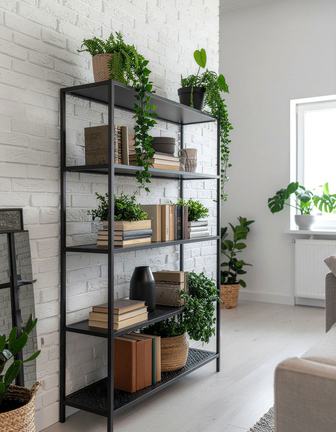 Black Metal Bookshelf - 30 living room black furniture ideas