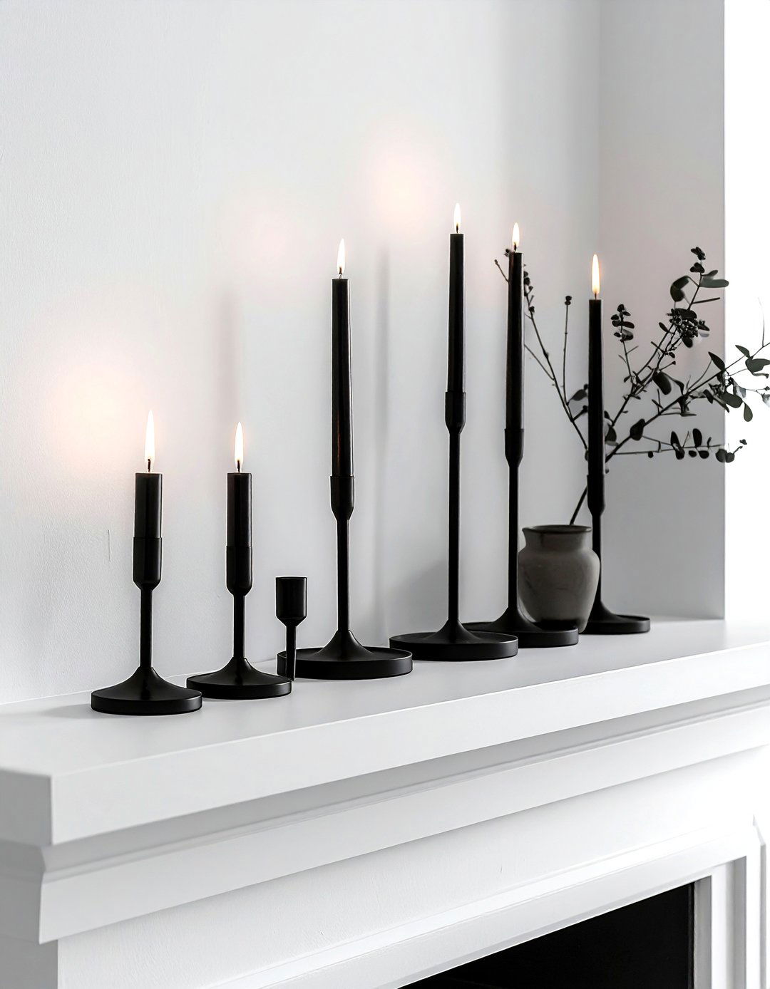 Black Metal Candle Holders - 30 minimalist mantel ideas