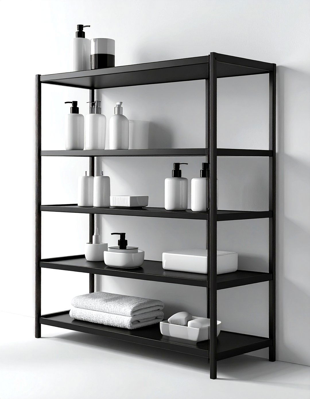 Black Metal Corner Organizer - 30 bathroom corner shelving ideas