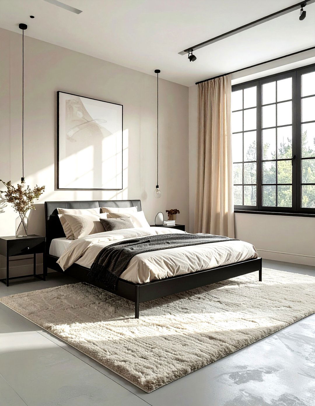 Black Metal Cream Contrast - 30 industrial cream bedroom ideas