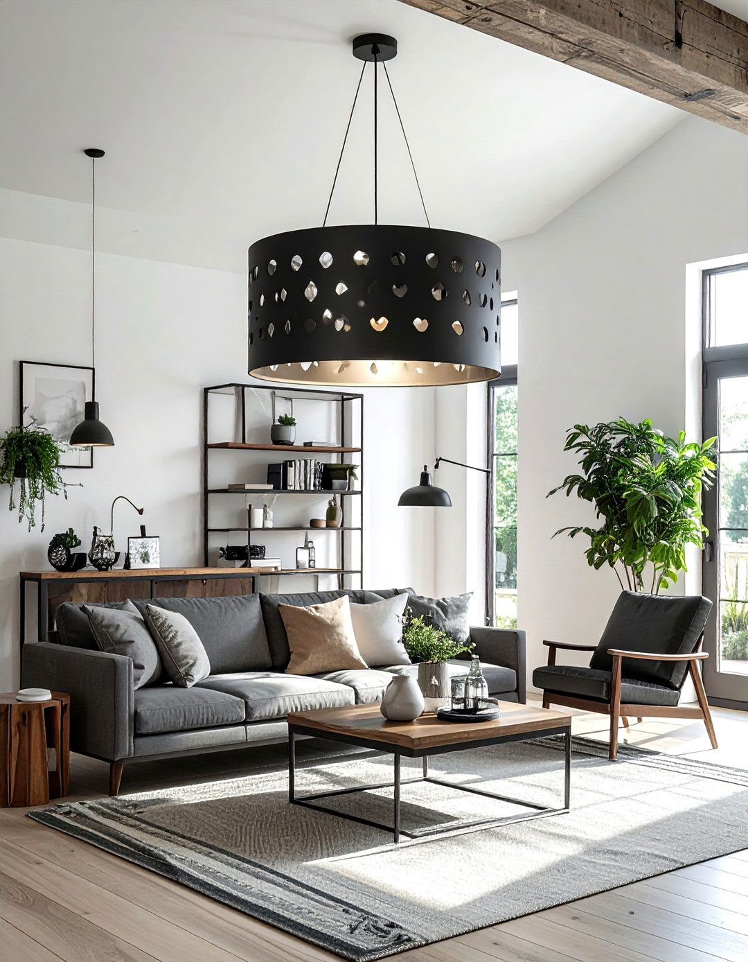 Black Metal Drum Light - 30 semi-flush dining room light ideas