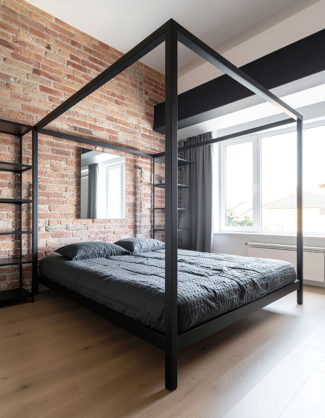 Black Metal Frame Loft - 30 loft style bedroom ideas