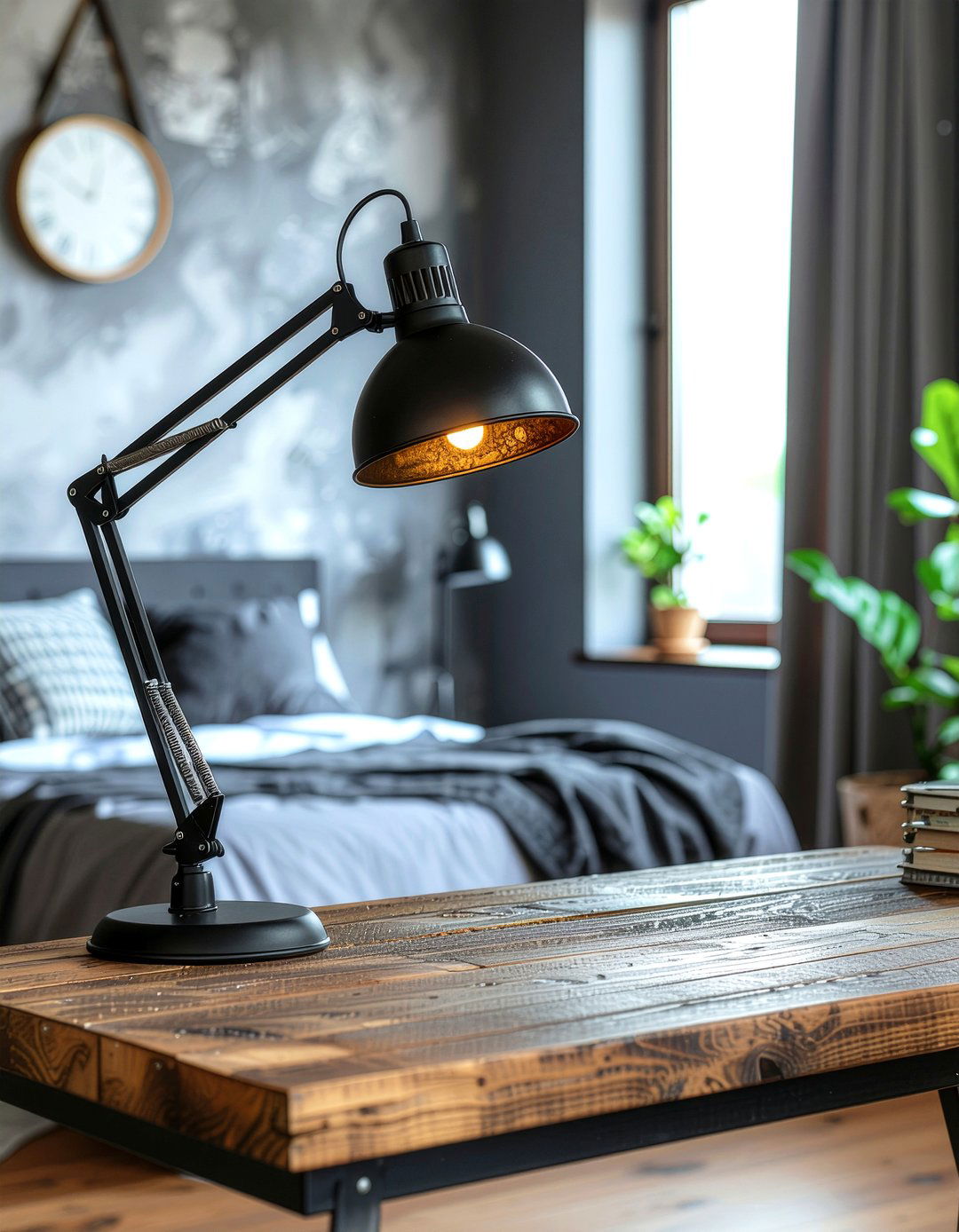 Black Metal Industrial Lamp - 30 bedroom lighting ideas