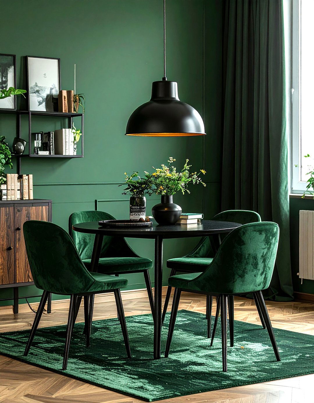 Black Metal Lamp - 30 forest green dining room ideas
