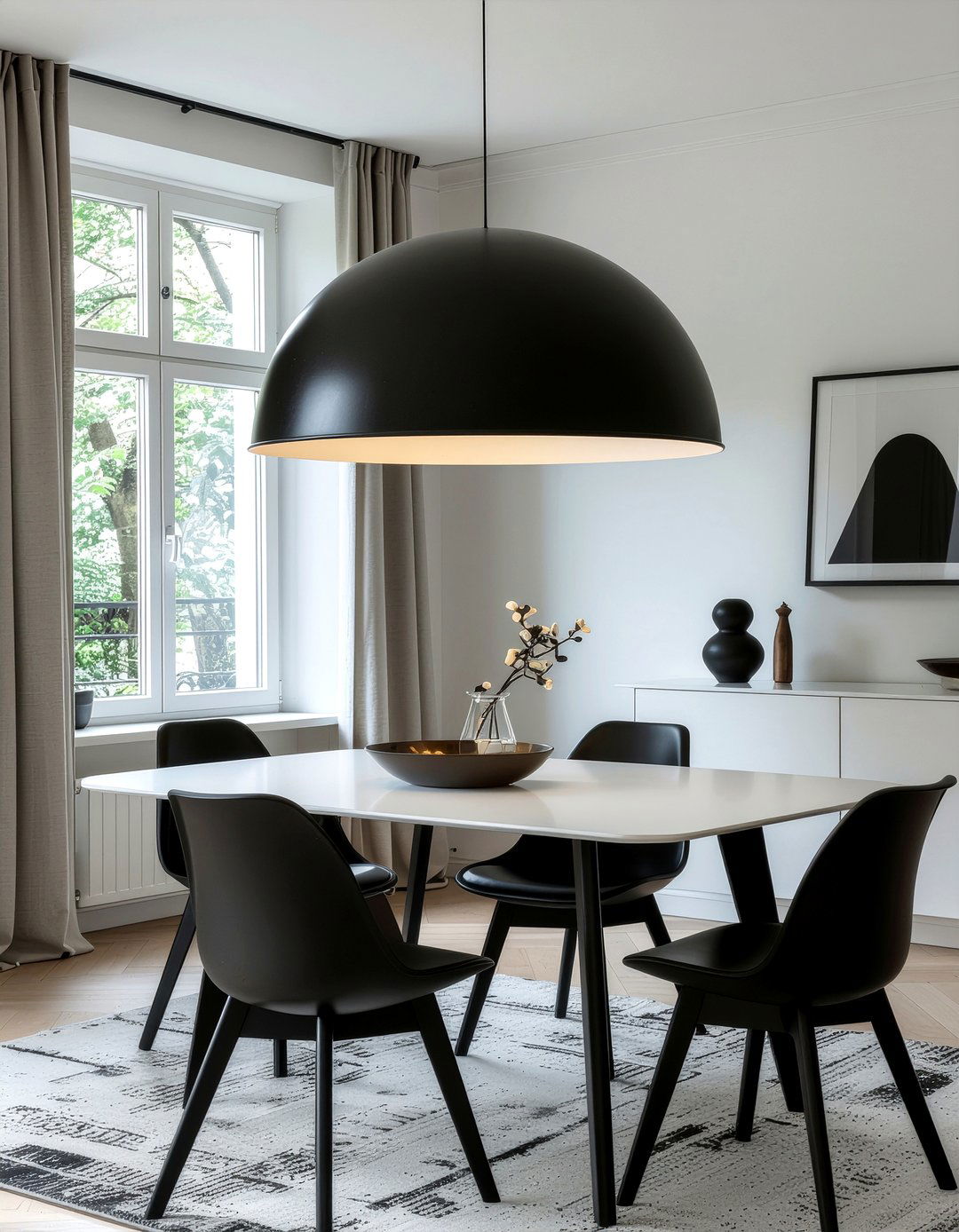 Black Metal Pendant Light - 30 black and white dining room ideas