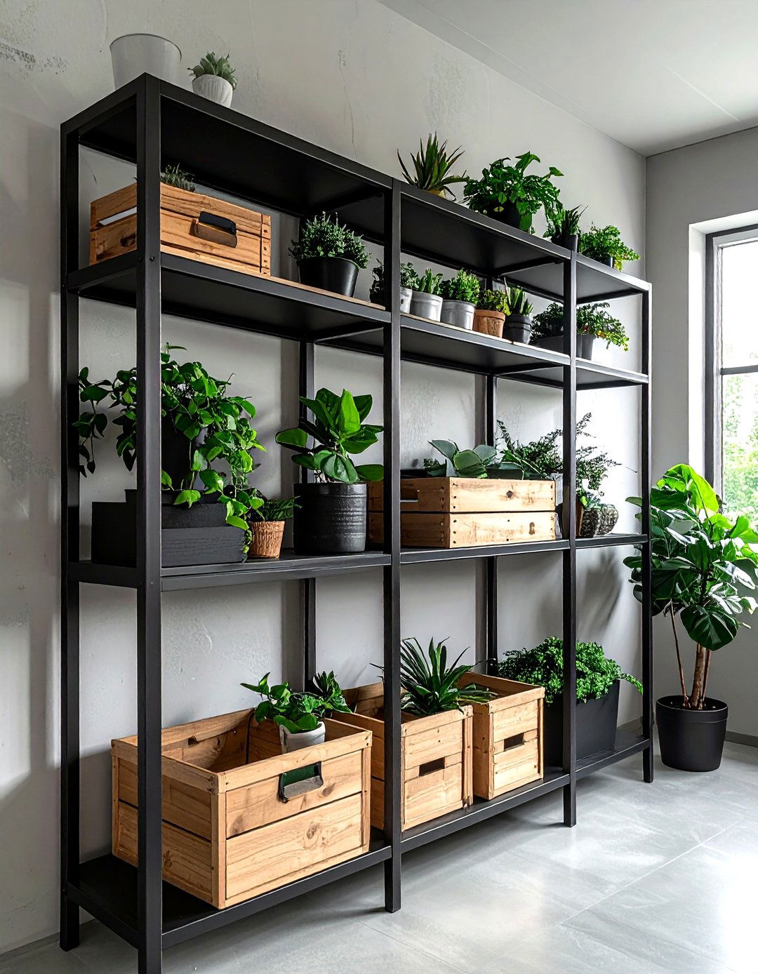 Black Metal Shelving - 30 laundry room shelving ideas