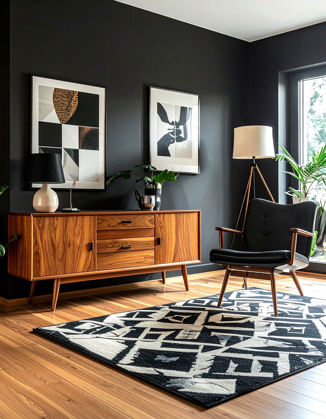 Black Mid Century Modern Living Room - 30 living room black walls