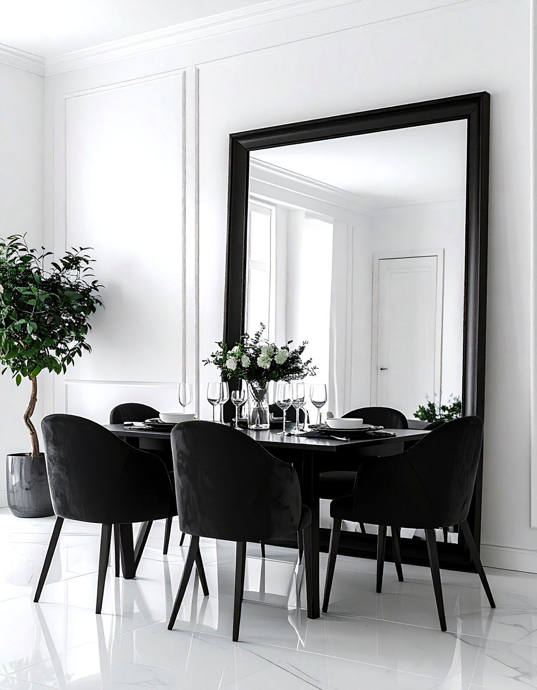 Black Mirror Frame - 30 black dining room accessories ideas
