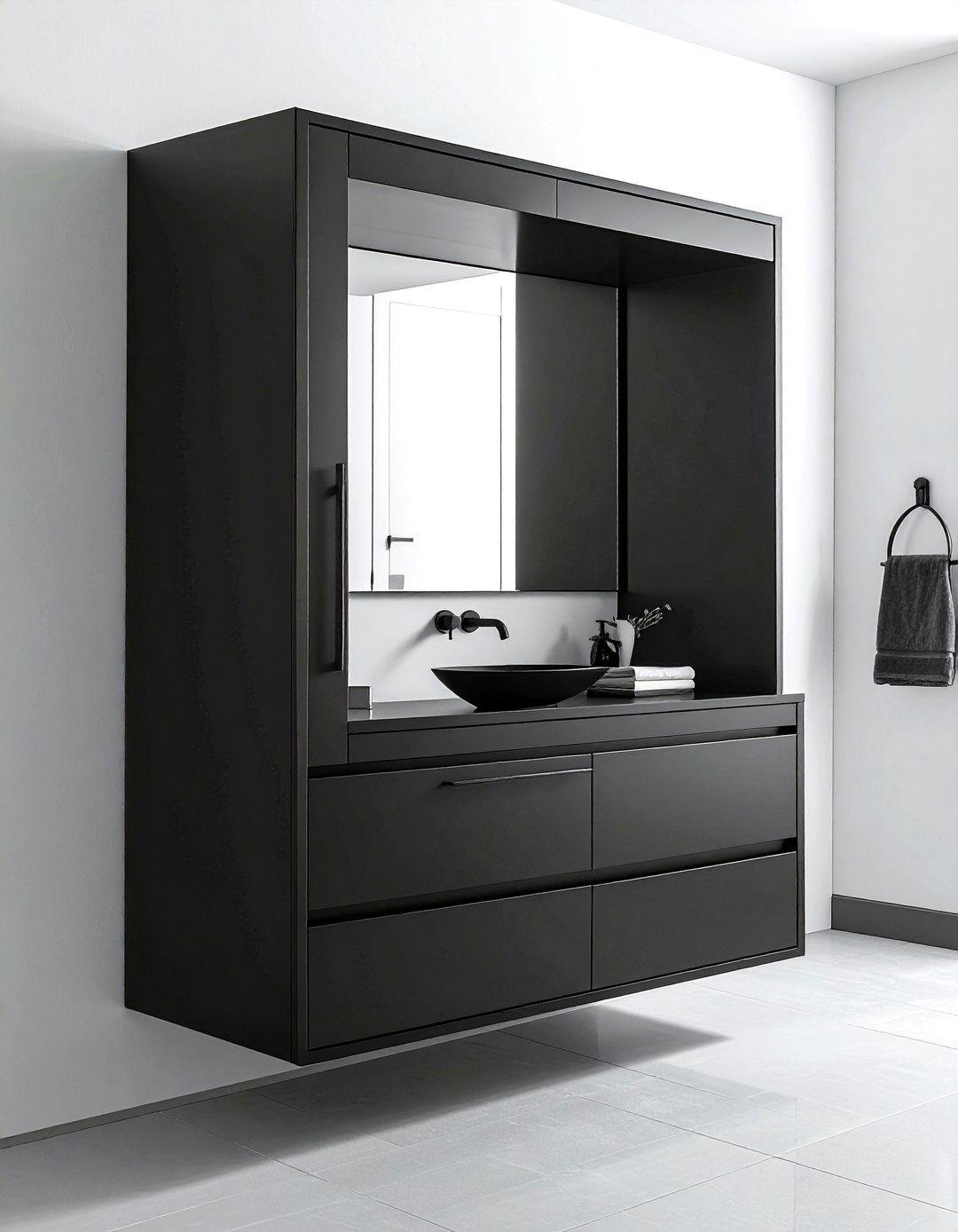Black Mirrored Medicine Cabinet - 30 black bathroom furniture ideas