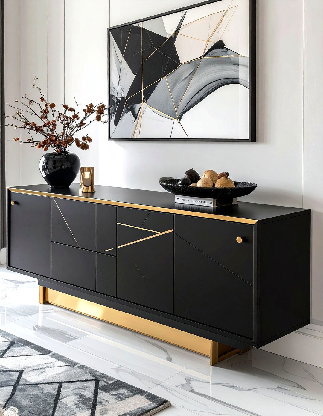 Black Modern Buffet - 30 dining room cabinet storage ideas