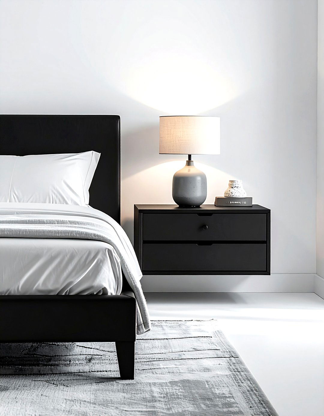 Black Nightstand - 30 minimalist black bedroom ideas