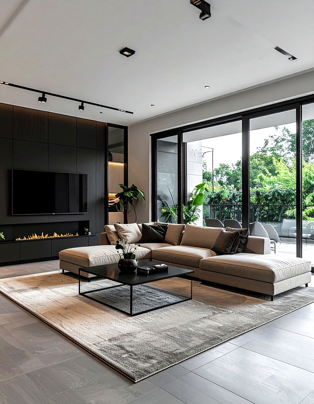 Black Open Concept - 30 contemporary black living room ideas