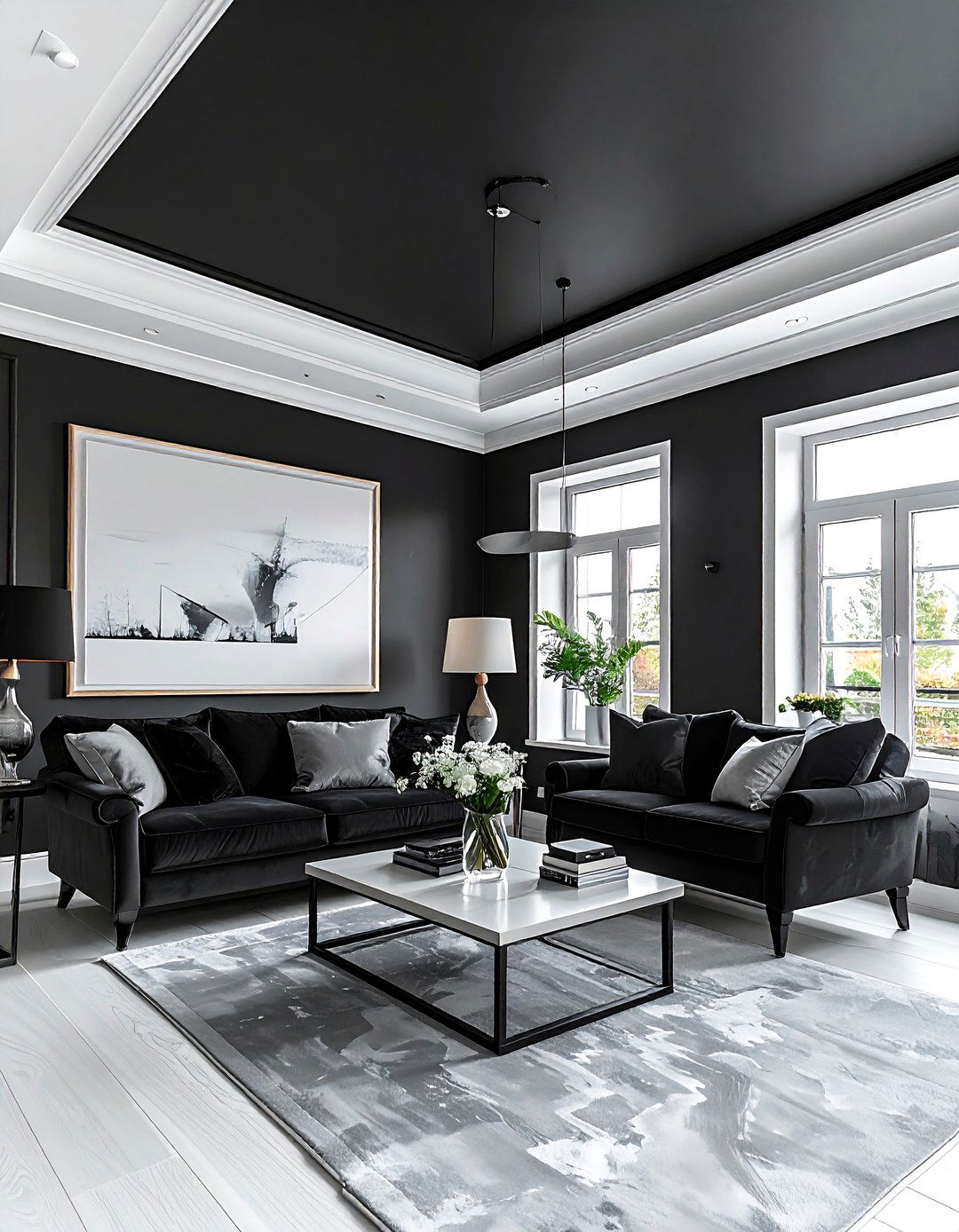 Black Painted Ceiling - 30 black living room ideas