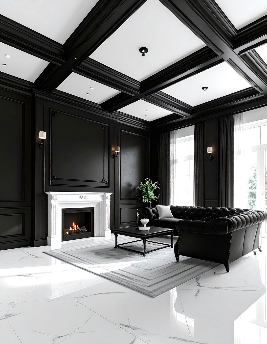 Black Painted Ceiling Molding - 30 living room black ceiling ideas