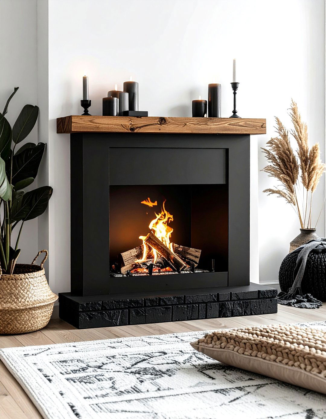 Black Painted Fireplace - 30 bohemian black living room ideas