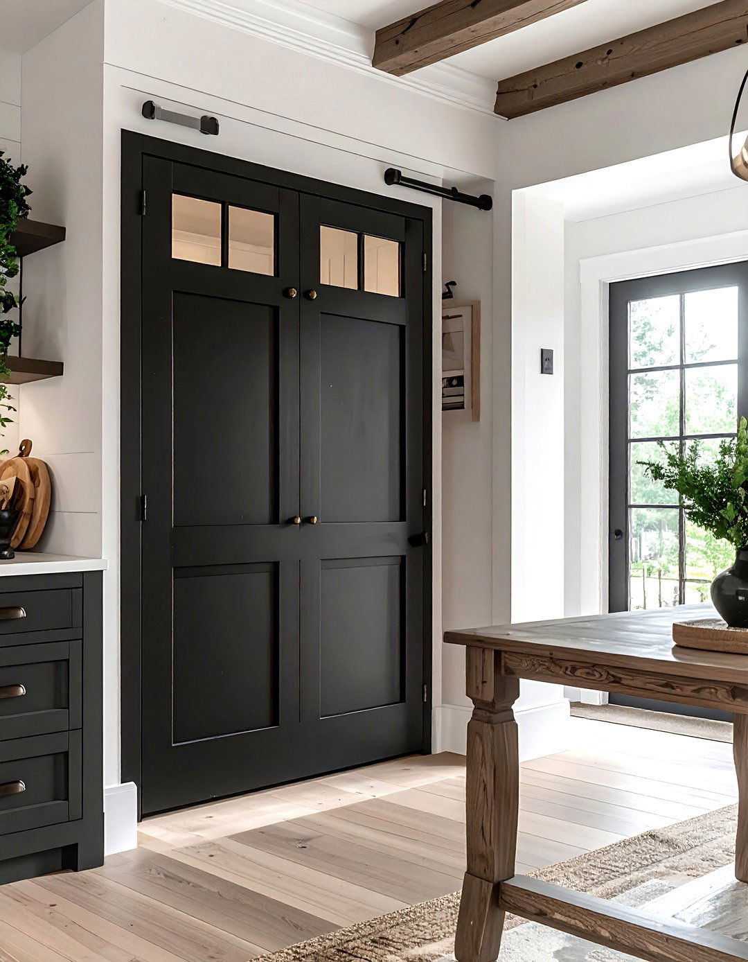 Black Pantry Door - 30 black accent kitchen ideas