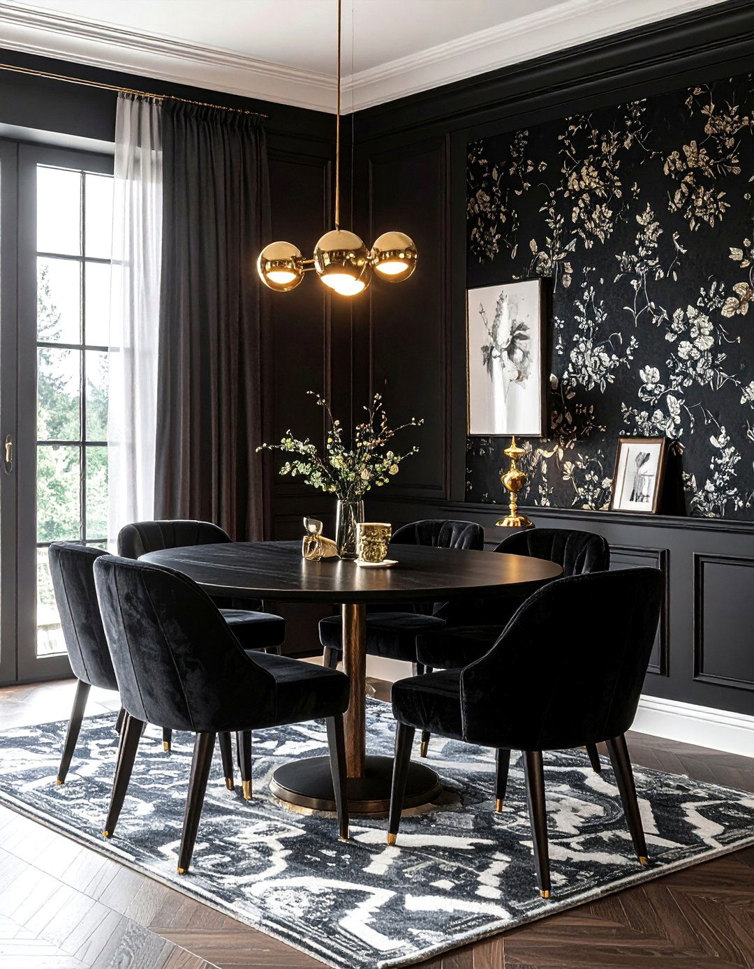 Black Patterned Wallpaper Dining - 30 black accent dining room ideas