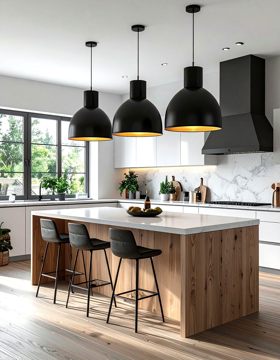 Black Pendant Light - 30 black kitchen accessories ideas