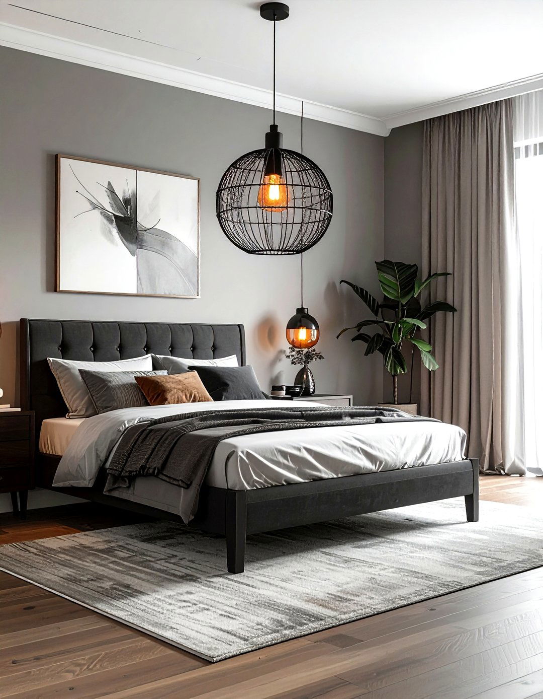 Black Pendant Light - 30 industrial black bedroom ideas