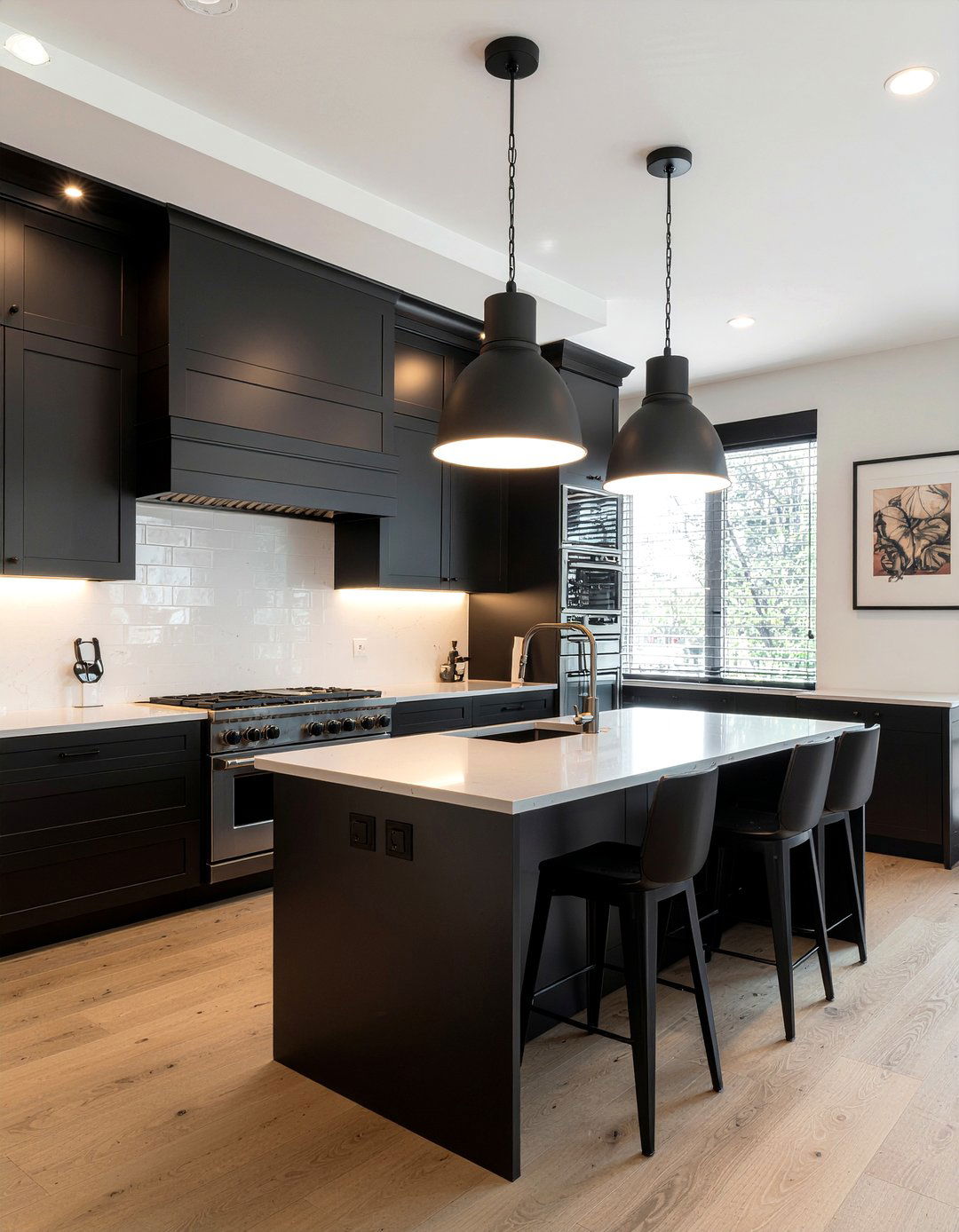 Black Pendant Lighting - 30 all black kitchen ideas