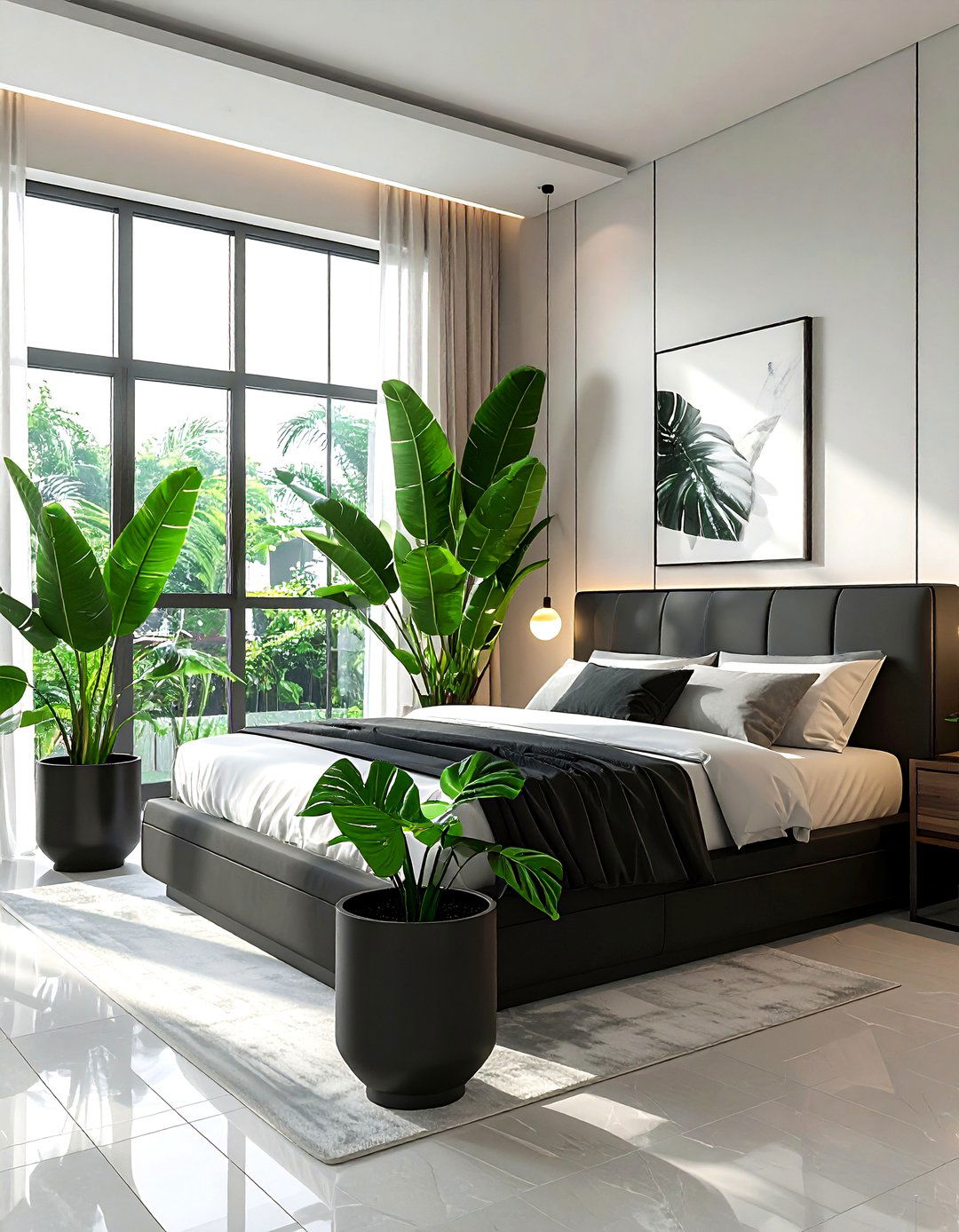 Black Planters - 30 black bedroom accessories ideas